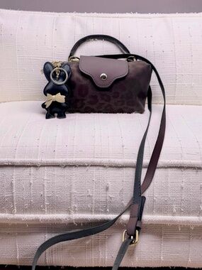 Stella Brown Faux Leather Mini Crossbody Bag w/ Gold Hardware & Bunny Charm